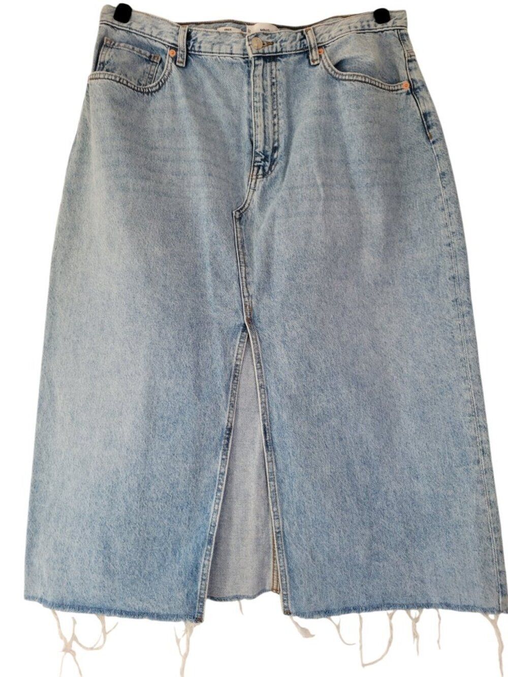 Mango Anais Midi Denim Skirt Light Wash Size 1X Festival Distressed Indie Y2K